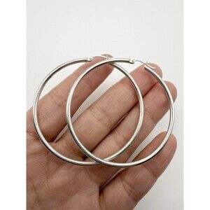 FAS 925 Sterling Silver Large Plain Hoop Earrings